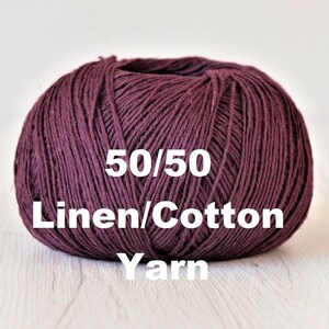 50/50 Burgundy Cotton Linen Cleopatra Yarn  Fingering Weight Yarn Flax Summer Lightweight Skein Cotlin