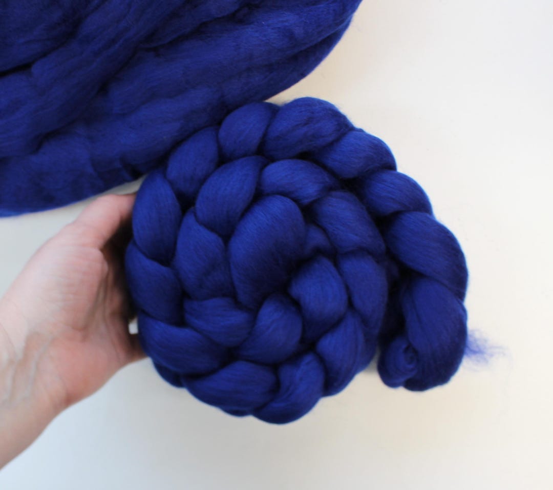 Blue Roving Cheviot Wool 'electric Blue' Combed Top Roving Dyed Wool Spinning Fiber ...