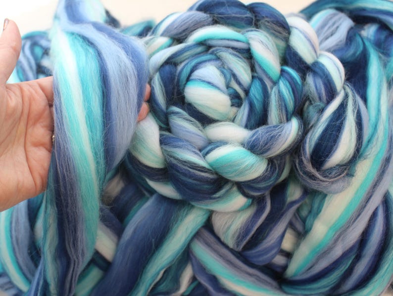 Blue Roving Merino Wool 'sea Breeze' Blue Teal Blend Combed Top Roving Dyed Wool ...