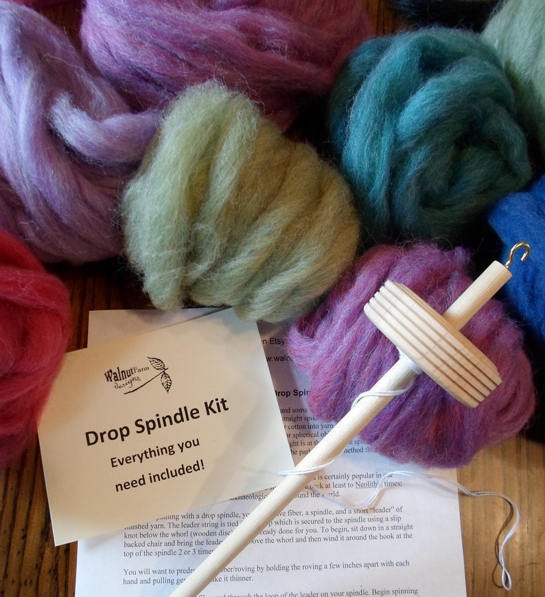 Drop Spindle Kit for Beginner W/ Fiber Top Whorl Handspinning Etsy