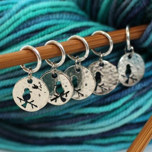 5 Stitch Marker Bird Set of Silver Knitting Stitchmarker Robin Charms to Mark Stitches Crochet Crocheter Gift Pattern Helper image 2