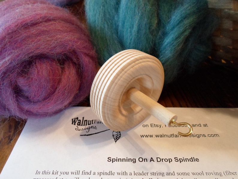 Drop Spindle Kit for Beginner W/ Fiber Top Whorl Handspinning Etsy