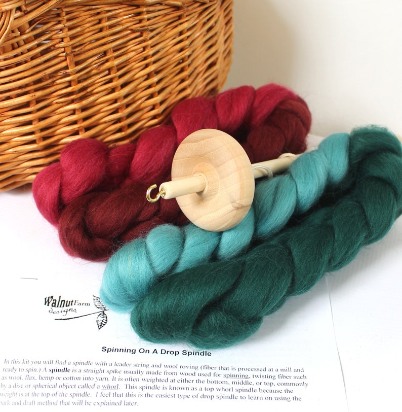 Drop Spindle Kit for Beginner W/ Fiber Top Whorl Wool Yarn Etsy