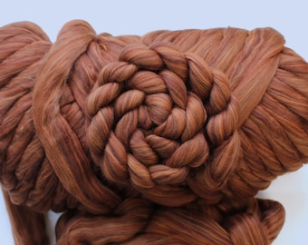 Merino Wool Bio-Nylon Blend 'Ambered Brass' Combed Top Roving Dyed Wool Spinning Fiber Amber Orange Brown