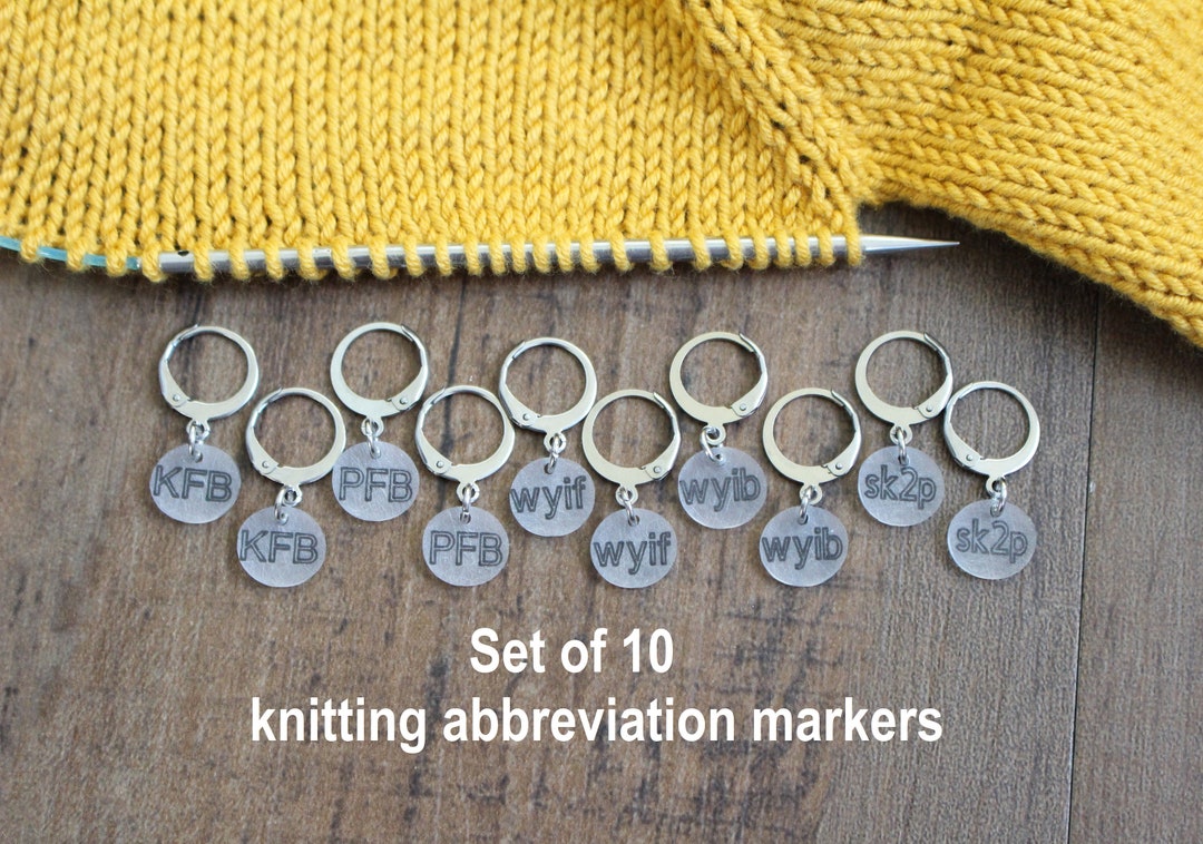 Set of 10 Abbreviation Stitch Markers Knitters Helper Pattern Reminder ...