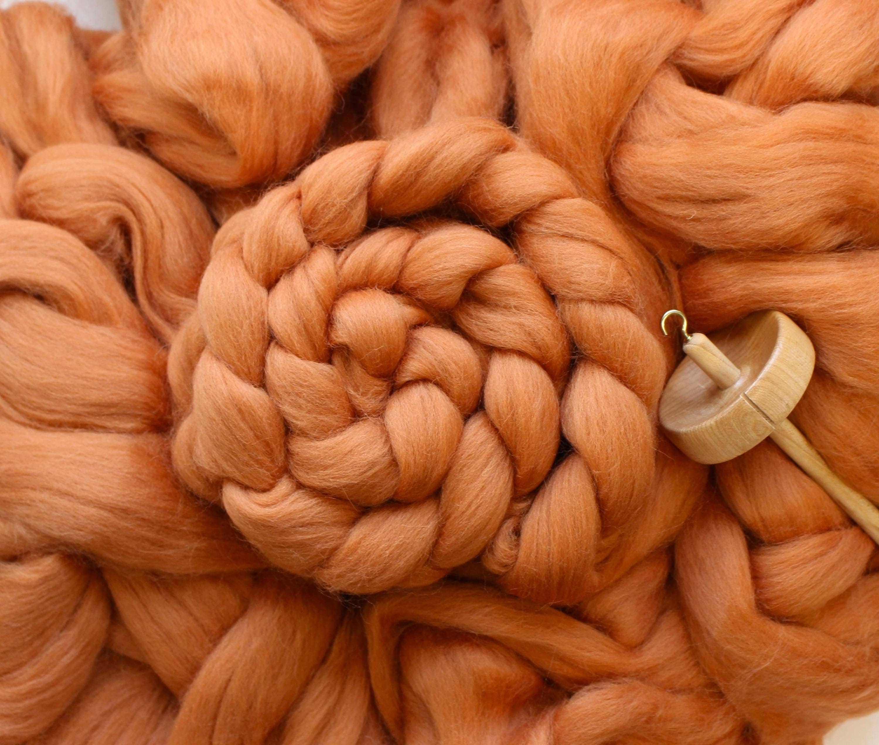 Shetland Wool 'Vixen' Combed Top Roving Dyed Wool Spinning Fiber Orange Amber Fall Copper