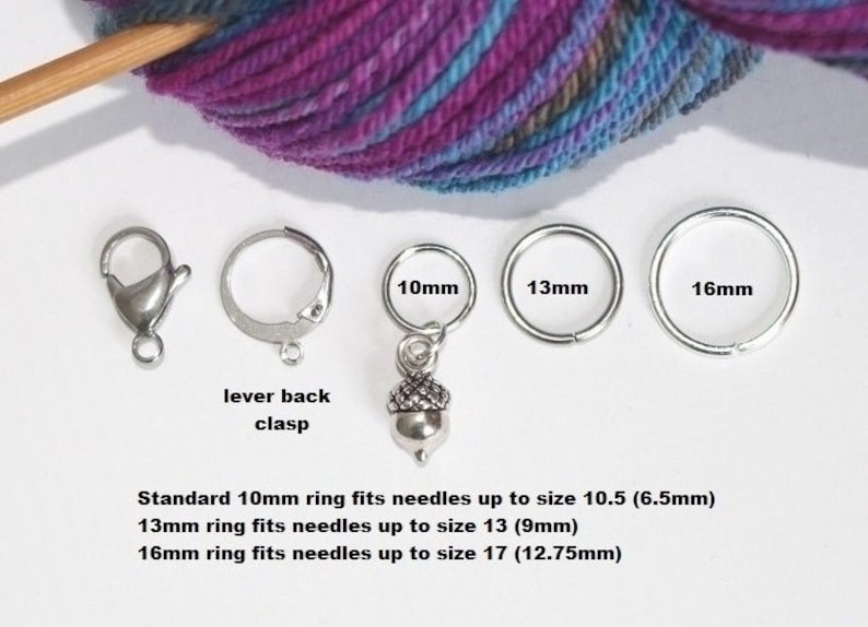 5 Stitch Marker Beach Seashell Set of Silver Stitchmarker Knitting Charms to Mark Stitches Knit Gift Crochet Removeable Moon