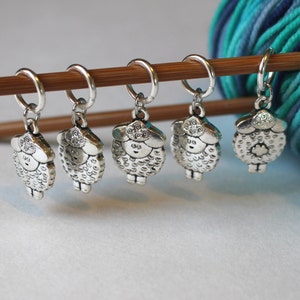 5 Stitch Marker Sheep Set of Silver Stitchmarker Knitting Crochet Charms to Mark Stitches Stitch Marker image 3