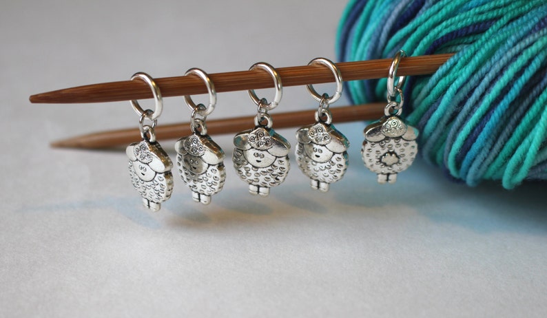 5 Stitch Marker Sheep Set of Silver Stitchmarker Knitting Crochet Charms to Mark Stitches Stitch Marker image 3