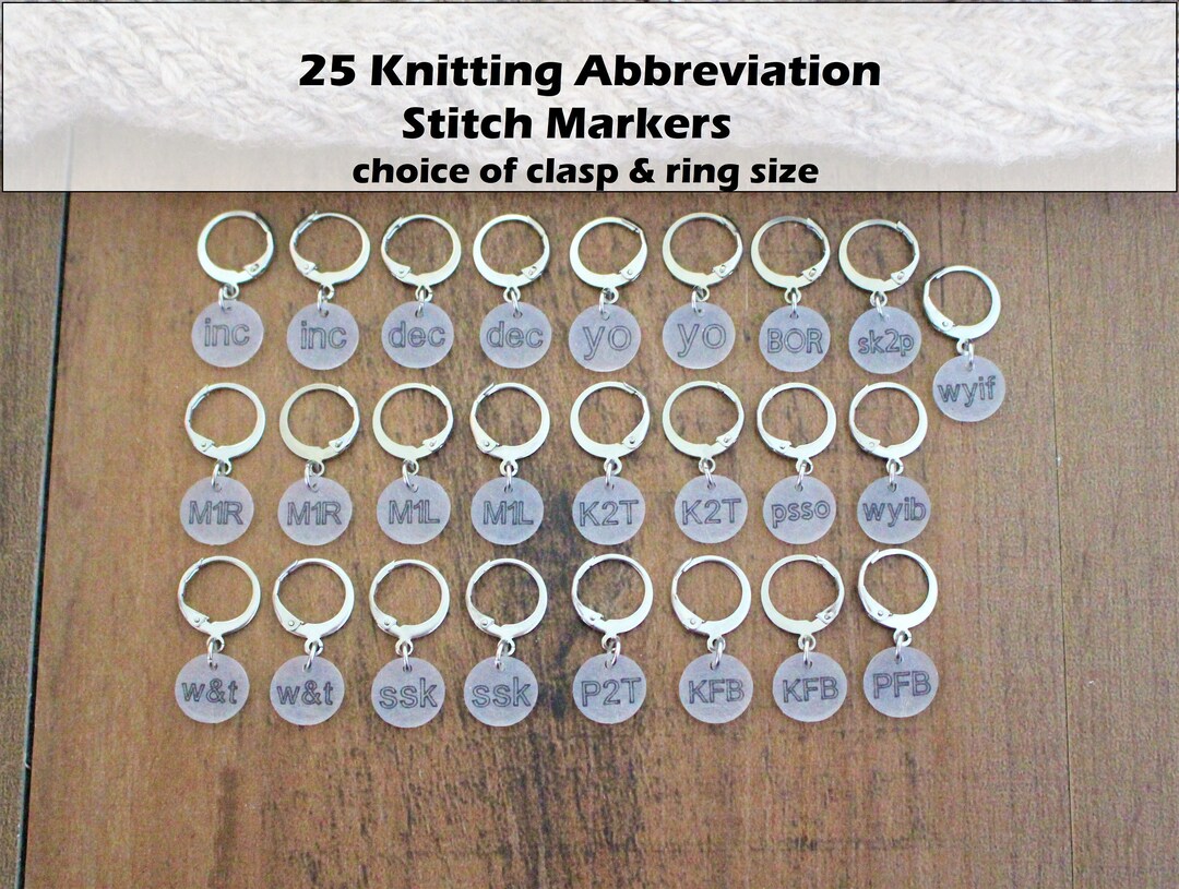 25 Knitting Abbreviation Stitch Markers Knitters Helper Pattern