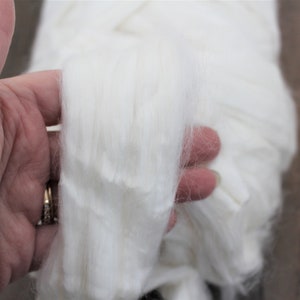 Puede incluir: Primer plano de un material de fibra blanco y esponjoso. La fibra es suave y delicada, y se est&aacute; sosteniendo en una mano.
