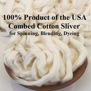 Combed Cotton Sliver for Spinning, Blending, Dyeing undyed cotton fiber fibre roving Batting Product of the USA