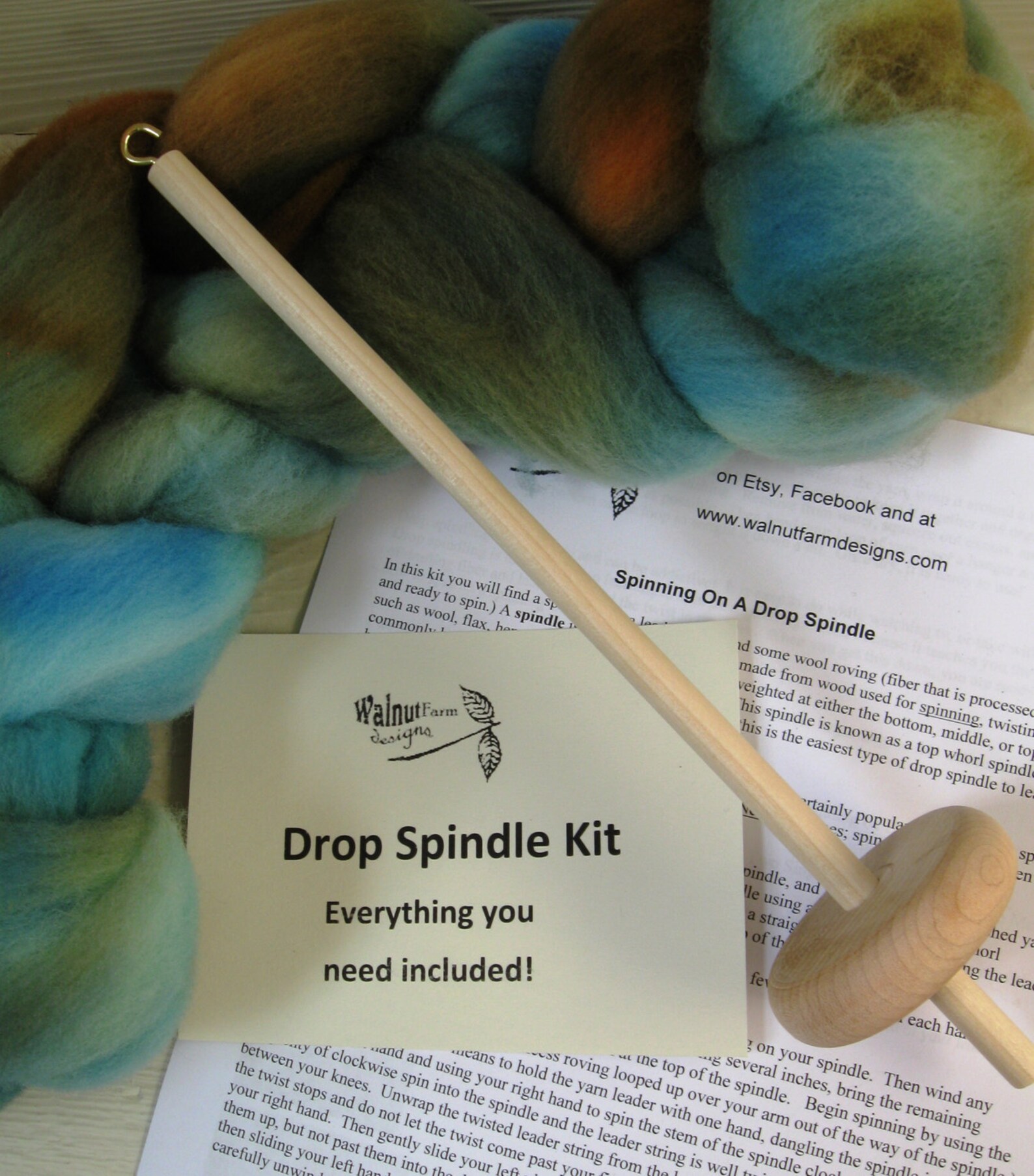 4oz Drop Spindle Bottom Whorl Kit for Beginner W/ Fiber Wool Etsy