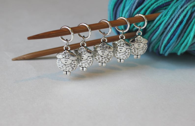 5 Stitch Marker Sheep Set of Silver Stitchmarker Knitting Crochet Charms to Mark Stitches Stitch Marker image 2