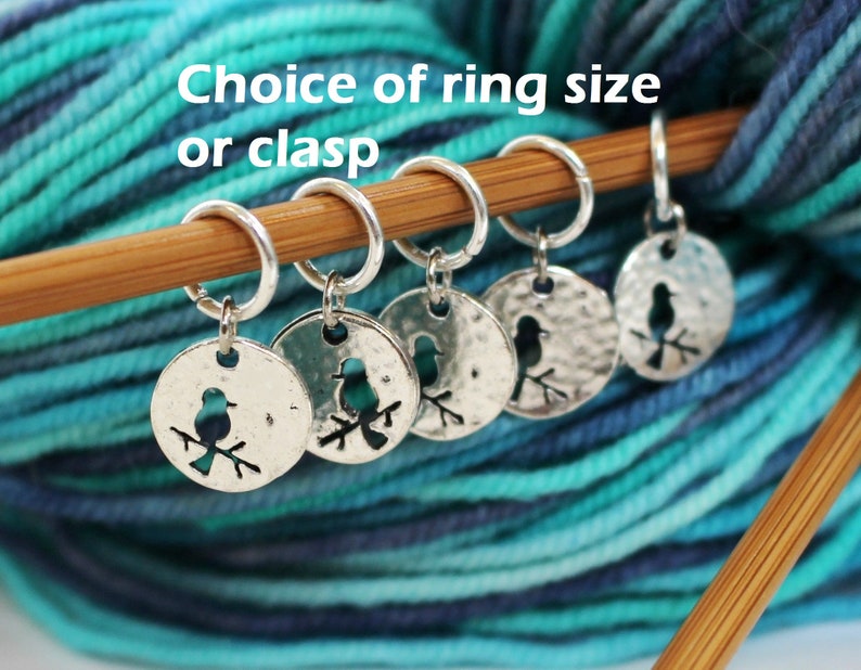 5 Stitch Marker Bird Set of Silver Knitting Stitchmarker Robin Charms to Mark Stitches Crochet Crocheter Gift Pattern Helper image 1