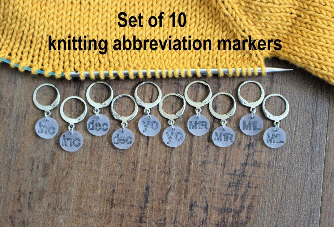 Set of 10 Increase Abbreviation Stitch Markers Knitters Helper Pattern