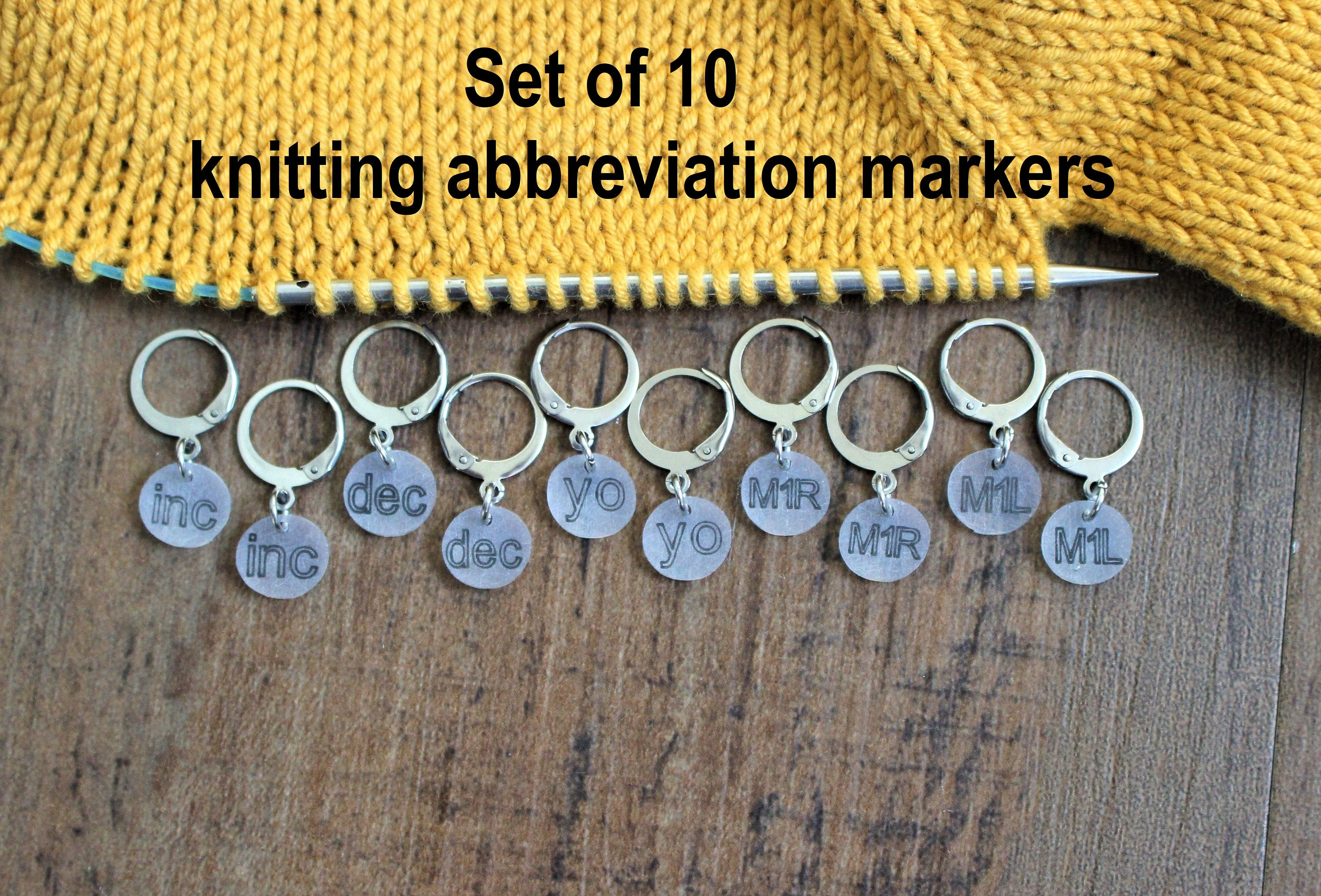 Set of 10 Increase Abbreviation Stitch Markers Knitters Helper Pattern ...