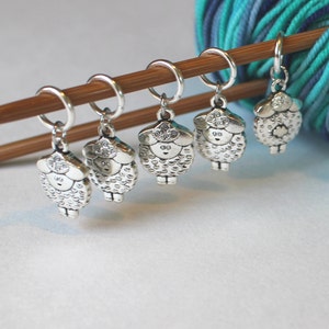 5 Stitch Marker Sheep Set of Silver Stitchmarker Knitting Crochet Charms to Mark Stitches Stitch Marker image 4