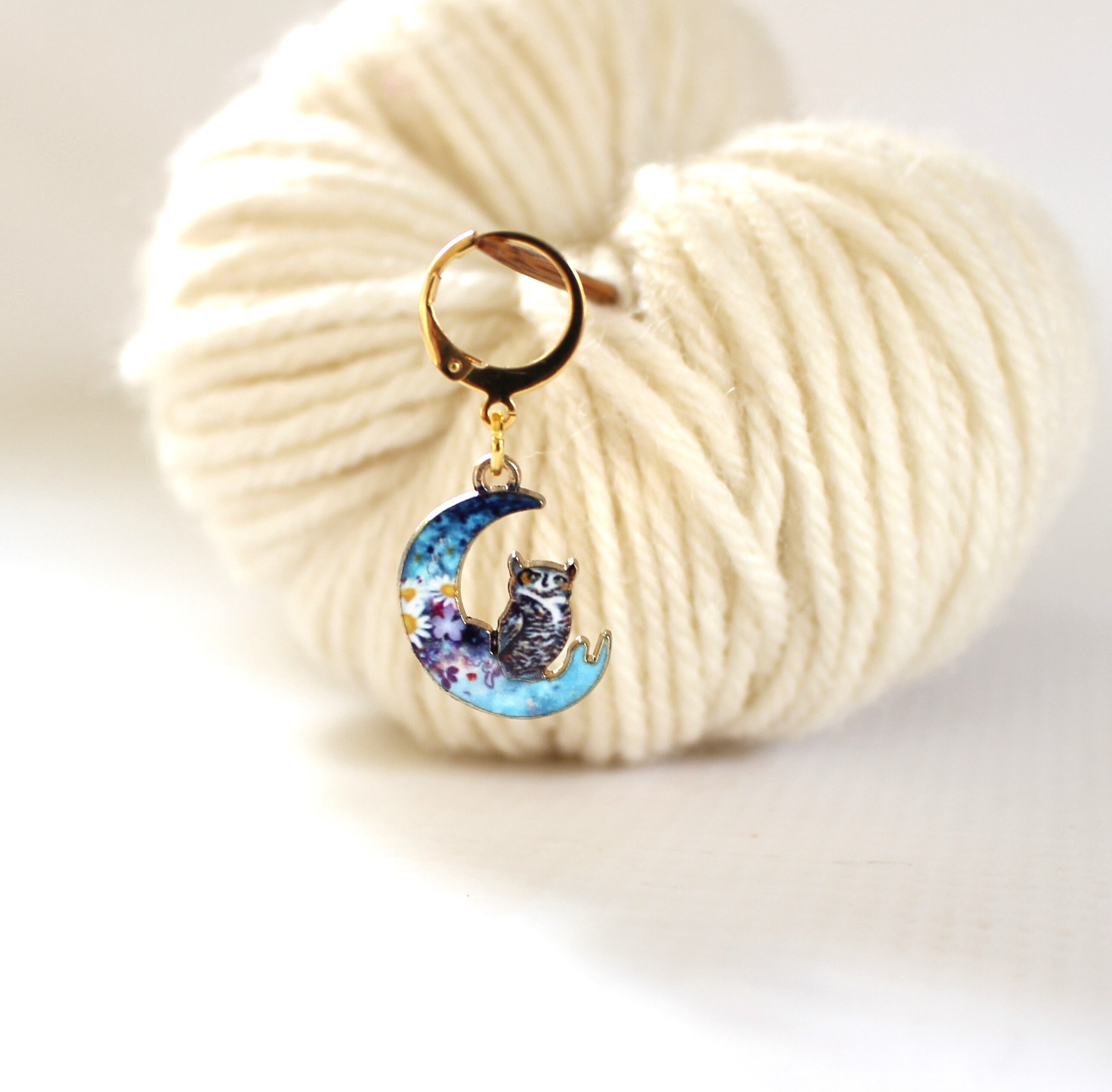 Owl Floral Moon Stitch Marker Enamel Stitchmarker Knitting Crochet Charm to Mark Stitches Knit Gift 