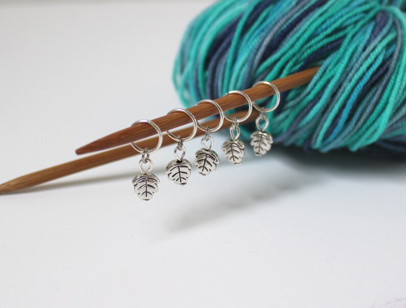 5 Stitch Marker Leaf Set of Silver Knitting Stitchmarker Etsy