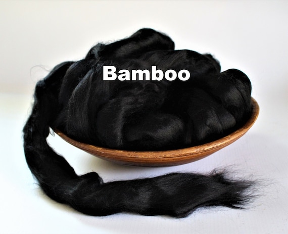 Bamboo Dyed Combed Top 2, 4 or 8oz Plant Spinning Cellulose Fiber Roving Black