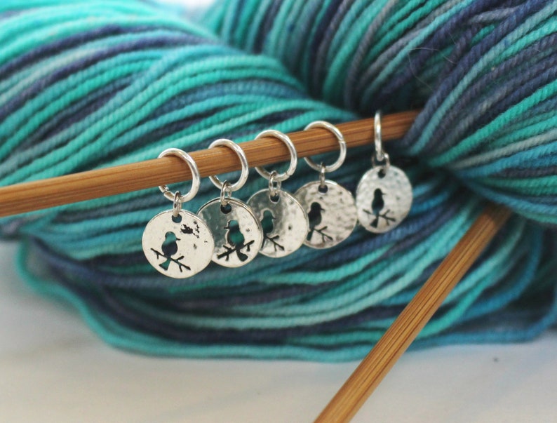 5 Stitch Marker Bird Set of Silver Knitting Stitchmarker Robin Charms to Mark Stitches Crochet Crocheter Gift Pattern Helper image 5