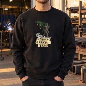 Funny Christmas Sweatshirt, Sasquatch Tree Hauler Crewneck, Cryptid Holiday Pullover, Unisex S-3XL
