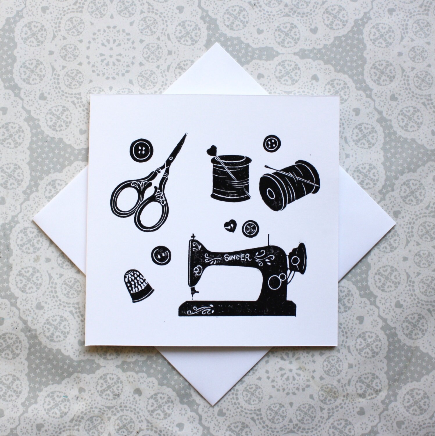 Vintage Sewing machine greetings card Dressmaking Quilting Etsy