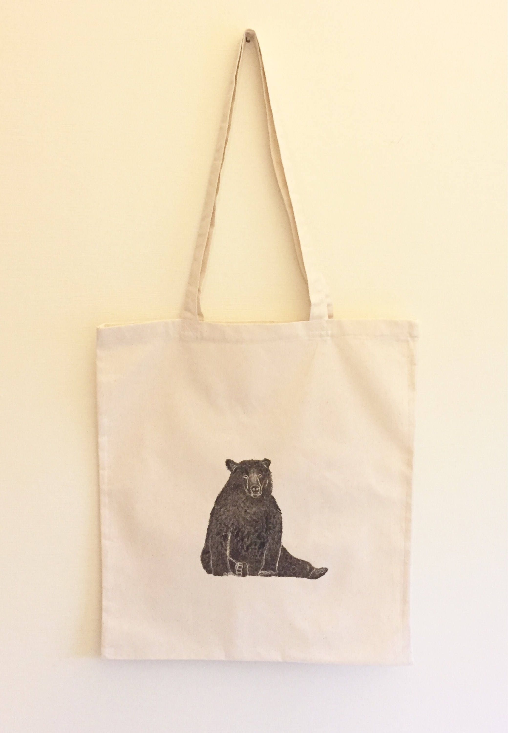 Brown bear Tote Bag 100% cotton Grizzly bear Eco | Etsy