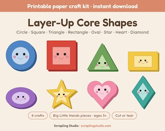 Forme base da stratificare per uso familiare: 8 lavoretti stampabili (Little Hands), cerchio quadrato triangolo rettangolo ovale stella cuore diamante da ritagliare e incollare