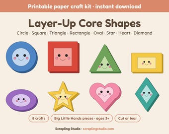 Utilizzo in classe Stratifica le forme principali: 8 lavoretti stampabili (Little Hands), Cerchio Quadrato Triangolo Rettangolo Ovale Stella Cuore Diamante Ritaglia e incolla