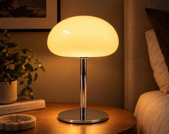 Retro Glass Mushroom Lamp, 13.5 Inch Mid Century Modern Table Light, Dimmable Bedside Lamp, Retro Accent Lighting, Chic Home Decor