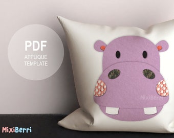 Hippopotamus Head Applique Template PDF Instant Download, Cute Hippo, Cute Applique Template, Animal