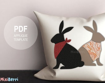 2 Bunnies Applique Template PDF Instant Download, Easter, Rabbits, Cute Applique Template, Animal, 2 Designs in 1