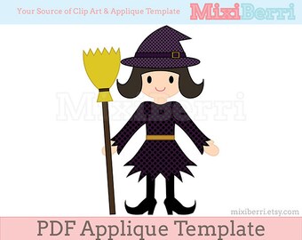 witch hat applique template pdf etsy