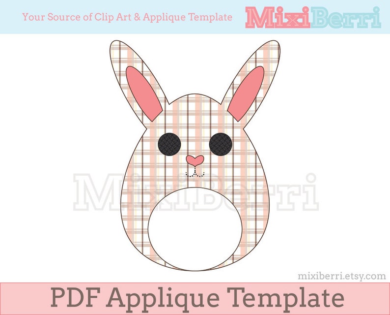 Round Bunny Applique Pattern Applique Template Rabbit PDF Instant Download image 1