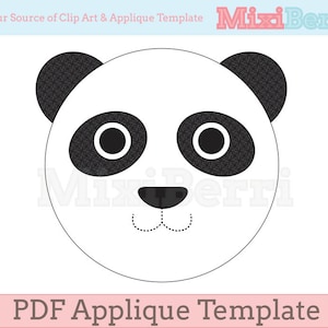 Panda Applique Template PDF, Panda Head Applique Pattern, Cute Panda, Kawaii Applique, Instant Download