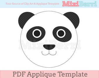 Panda Applique Template PDF, Panda Head Applique Pattern, Cute Panda, Kawaii Applique, Instant Download