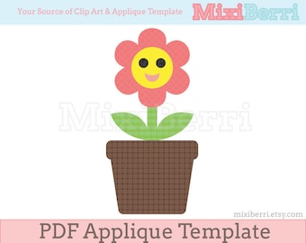 Flower in a Pot Applique Template PDF Applique Pattern Instant Download