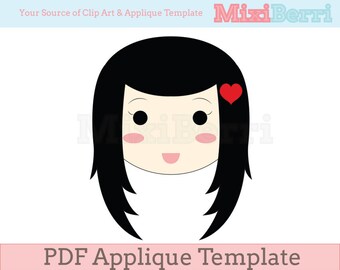 Applique Template Cute Girl PDF Instant Download