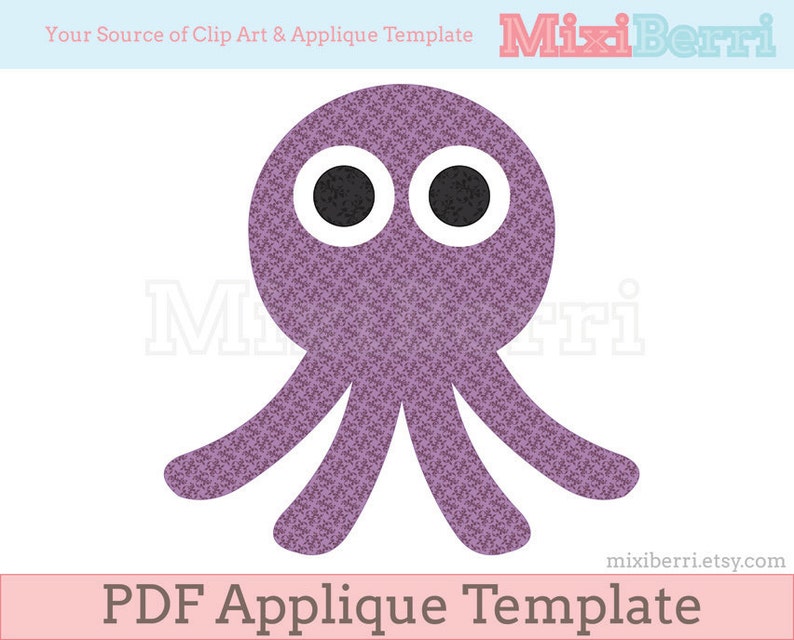 Octopus Applique Template PDF, Sea Animal Applique Pattern, Quilt Applique, DIY, Hand Sewn Applique Pattern, Instant Download image 1