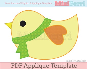 Cute Bird Wearing Scarf Applique Template PDF Instant Download