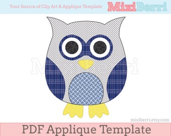 Blue Owl Applique Template PDF Applique Pattern Instant Download