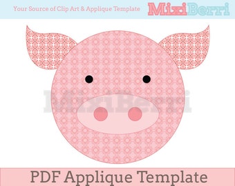 Applique Template Cute Pig PDF Instant Download