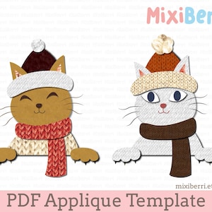 Winter Cat Applique Template PDF Instant Download, Christmas, Autumn, 2 Designs in 1
