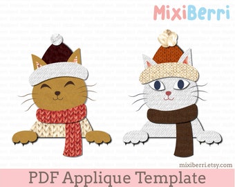Winter Cat Applique Template PDF Instant Download, Christmas, Autumn, 2 Designs in 1
