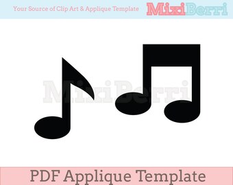 Musical Note Applique Template PDF Instant Download