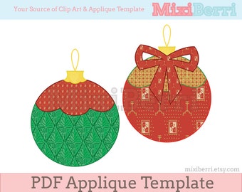 Christmas Ornaments Round with Scallop Panel Applique Template PDF Instant Download