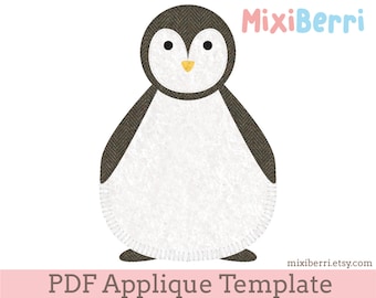 Penguin Applique Template DIY Hand Applique Pattern Digital Download PDF, Craft Pattern, Quilt Pattern, Decorative Pattern, Original Design