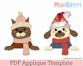 Winter Dog, Puppy Applique Template PDF Instant Download, Christmas, Autumn, 2 Designs in 1